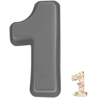 YXHZVON Kuchenform Zahlen Silikon Backform Zahl 1, Number Cake Backform, Groß 3D Zahlen Tortenform, Antihaftige DIY Motivbackformen für Kindergeburtstag, Hochzeit Jubiläum(Grau)