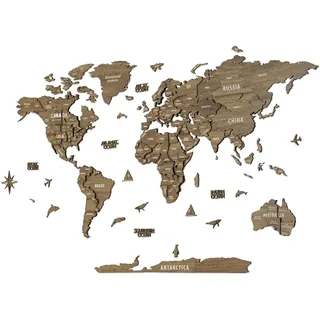 Colorfull Worlds Weltkarte Holz 3D – Ahorn Holz Weltkarte für Wanddekoration – Weltkarte zum Pinnen – Elegante Holz Wandkunst für Wohnzimmer und Büro – Vega, L