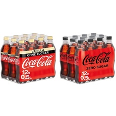 Coca-Cola Zero Sugar Vanilla/Prickelndes koffeinhaltiges Getränk ohne Zucker / 12 x 500 ml Einweg Flasche, 6000 ml & Zero Sugar, Koffeinhaltiges Erfrischungsgetränk (12 x 500 ml)