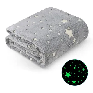 Ranedo Kuscheldecke Kinder 150×190 cm, Flanell-Fleece-Decke leuchtet im Dunkeln mit Sternen, Ganzjahresdecke als Geschenk für Kinder, Mädchen und Jungen, Grau