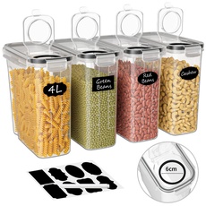 Bild Vorratsdosen Luftdicht 4er Set, Aufbewahrungsbox Küche mit Deckel aus Plastik, Vorratsbehälter Müslidose für Getreide, Mehl, Müsli