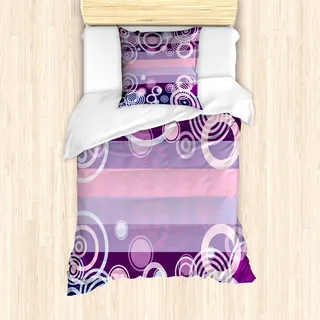 ABAKUHAUS Geometrisch Mantele, Runden Bold Borders, Milbensicher Allergiker geeignet mit Kissenbezügen, 135 cm x 200 cm - 80 x 80 cm, Hot Pink Magenta - Rosa