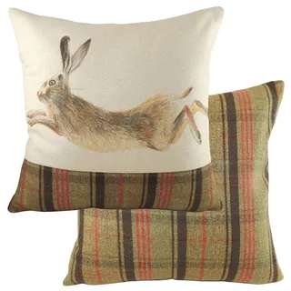 Evans Lichfield Hunter Kissen Springender Hase, Federfüllung, Mehrfarbig, 43 x 43 cm