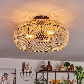 HOFSTEIN Deckenleuchte Brandala, Deckenlampe aus Metall/Bambus in Schwarz/Natur, Leuchte im Boho/skandinavischen-Design (Ø 40 cm), Lichteffekt durch Gitter-Optik, 3 x E27, Wohnzimmer, Schlafzimmer