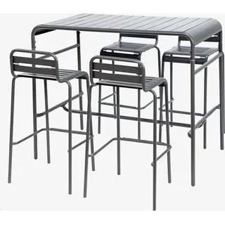 sweeek - Outdoor-Bartisch + 4 Barhocker mit Lehne aus Stahl - Anthrazit - Grau