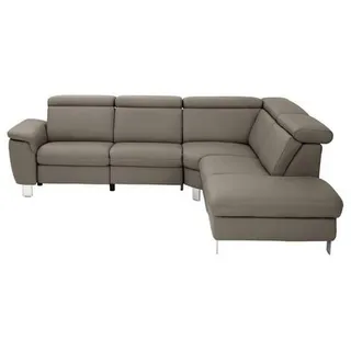 Cantus Ecksofa , Graubraun , Leder , Echtleder , Rindleder , Uni , Ottomane rechts, L-Form , 271x242 cm , Typenauswahl, Bettkasten erhältlich, Fußauswahl, Lederauswahl, Stoffauswahl, Hocker erhältlich, Rückenfutter , Wohnzimmer, Sofas & Couches, Wohnlandschaften, Ecksofas