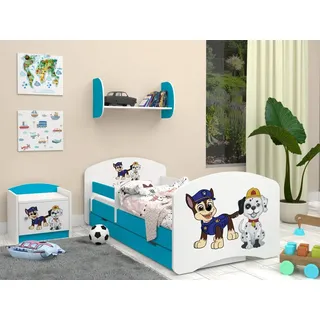 HAPPY BABIES Kinderbett mit Rausfallschutz 140 x 70 cm blau/weiß Hundemotiv