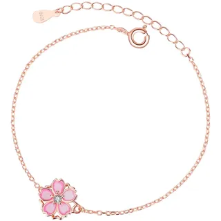 Belons Damen Armband Kirschblüte 925 Sterling Silber Zirkonia Drehbar Sakura Charm Armband Mädchen Armkette Armkettchen Kinder Fußkettchen