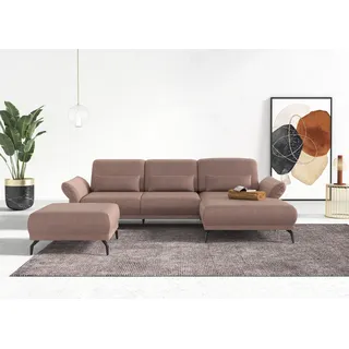 INOSIGN Ecksofa »Coco L-Form« Sitztiefen-, Arm- und Kopfteilverstellung, Cord-Bezug, Fußhöhe 15 cm rosa