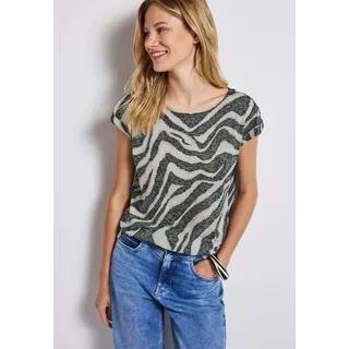 Shirttop STREET ONE, Damen, Gr. 38, grün (pine grove grün), Obermaterial: 65% Polyester, 35% Viskose, bedruckt, regular fit taillenbedeckt, U-Boot-Ausschnitt, Tops Shirttop, mit All-Over Print