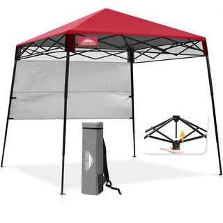 EAGLE PEAK Schräge Beine Faltbar Pavillon 2.4x2.4m Wasserdicht Camping Pop-up Faltpavillon mit Seitenteil, inkl. Rucksack, Rot