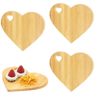 4 Stück Schneidebrett Herzform Holz 21x17,5x1,1cm Brettchen Herzform Multifunktional Schneidebrett Herz für Geburtstage Hochzeiten Valentinstag