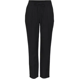 VERO MODA Damen Legere Leinen Stoffhose Casual Schlupfhose Lockere Ankle Pants, Farben:Schwarz, Größe:XXL