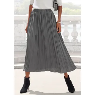 Maxirock LASCANA, Damen, Gr. 42, grau (anthrazit), Web, Obermaterial: 100% Polyester, unifarben, figurumspielend knöchellang, Röcke Maxirock, mit Plisseefalten, edel glänzende Ware, Topseller