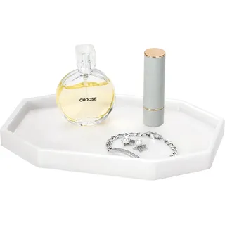 Shinowa 8" Kleines Achteckiges Tablett, Harz Aufbewahrungstablett Kosmetik Badezimmertablett Servierbrett für Schlafzimmer Schminktisch Wohnzimmertisch Küchenspüle Accessoires, Mattes Milchweiß
