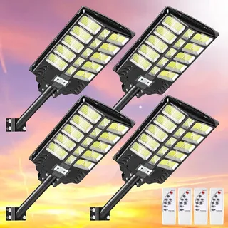 papasbox 4 Stück 2000W LED Solar Straßenlaterne mit Fernbedienung | Straßenlampe 6500K Solarbetriebene mit Bewegungsmelder Sensor | Außen Wegeleuchte im Freien Straßenleuchte