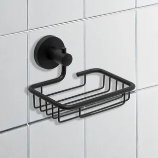 IPEA Seifenschale aus schwarzem Metall – kein Bohren erforderlich – modernes Design – Seifenhalter für die Wand zum Kleben im Badezimmer, Dusche, Küche, Haus – Seifen- oder Schwammhalter