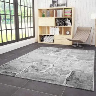 VIMODA Designer Teppich Modern Steinmauer Marmor Optik in Grau, Maße:120 x 170 cm