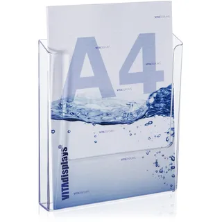 VITAdisplays 10 Stk. DIN A4 Wandprospekthalter, transparenter Flyerhalter zur Wandmontage, Wand-Prospekthalter für DIN A4 Prospekte, Prospekthalter als Wandhalter für Flyer und Kataloge