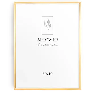 Artower® Bilderrahmen Gold Metall Dünner Rahmen für 30x40 cm | Posterrahmen Groß Collage | Picture Frame Metal 30 x 40 cm | Aluminium Schmal Bilderrahmen | Gold Poster Rahmen