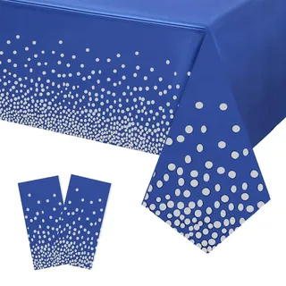 2 Stück Einweg Tischdecke DunkelBlau/Silber Punkt Kunststoff Tischdecken Rechteckig,137 * 274cm Tischdecke Rolle wasserdichte Ölbeständig Tischtuch Papiertischdecke für Party,Geburtstag,Weihnachten