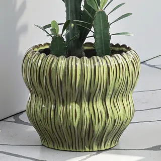 Hometopia Keramik Blumentopf, rund, mit Ablaufloch, Ø 30 cm, Olivgrün | Keramik,Frostsicher Wetterfest,Massiver Pflanzkübel mit Drainage-Loch ideal für Balkon&Garten,Terrasse,Wohnzimmer Ø30xH25cm