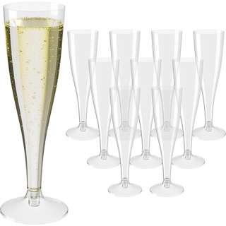 WELLGRO Sektgläser Set aus Kunststoff 100ml mit Eichstrich Sektkelch glasklar BPA-frei Mehrweg Wiederverwendbar Champagner Prosecco, Stückzahl:30 Stück