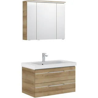 Pelipal Badezimmer , Eichefarben , Holzwerkstoff , 3-teilig , 6 Fächer , 2 Schublade(n) Schubladen , 92 cm , Made in Germany , hängend, Typenvielfalt , Badezimmer, Badmöbelsets & Badmöbelserien, Badmöbel-Sets