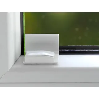 Dekohaken24 - Klebeplatten mit Gelenk, Gelenkklebeplatte für Scheibe und Rahmen, inkl. Spannschuh, Montage von Plissees OHNE Bohren am Fensterrahmen, 1x 4 Stück inkl. Reinigungstuch (1, weiß)