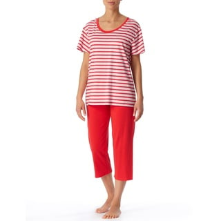 Schiesser Damen Schlafanzug 3/4, 1/2 Arm Pyjamaset, rot gestreift, 38