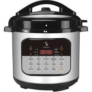 Beper P101COS002 Schnellkochtopf 6 Liter, 15 Kochprogramme, Schongarer, 24-Stunden-Timer, 3 Druckstufen, Warmhaltefunktion, 10 Sicherheitssysteme, 1000 W