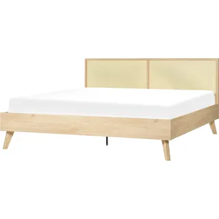 BELIANI Bett Heller Holzfarbton Pappel-Faserplatte mit Lattenrost 180 x 200 cm Holzbeinen Hohem Kopfteil aus Wiener Geflecht Modern Schlafzimmer Möbel - Braun