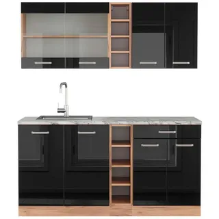 Vicco Küchenzeile R-Line 160 cm Schwarz Hochglanz/Goldkraft Eiche