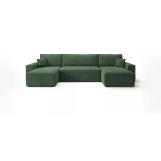 CORNERO Ecksofa mit schlaffunktion CALIFORNIA MINI U-Form grün Cord Poso 14 - Schlaffunktion, Bettkasten - dunkelgrün