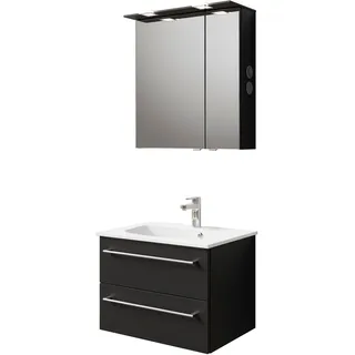 Saphir Badmöbel-Set »Serie 6025 2-teilig Mineralmarmor-Waschtisch mit LED-Spiegelschrank« 2 Stk. tlg., schwarz