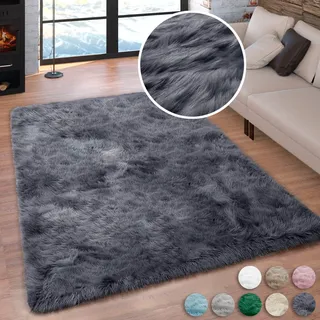 Hochflor-Teppich OTTO HOME "Valeria, Fellteppich, kuschelig, flauschig" Gr. 2, grau (anthrazit), B:80cm H:60mm L:150cm, Kunstfaser, Teppiche, Hochflor-Teppich, Kunstfell, weiche Teppiche, Wohnzimmer, Schlafzimmer, Esszimmer