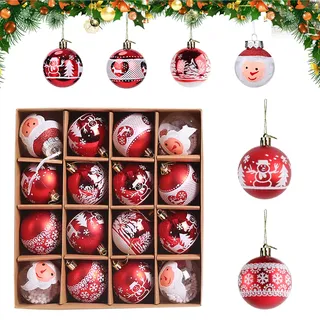 shallyong Weihnachtskugeln Kunststoff Christbaumkugeln Set, 16 Stück Weihnachtsbaum Kugeln, Personalisierte Weihnachtskugeln mit Schlüsselband und Snowflake für Drinnen, Außenbereich Deko(6cm)