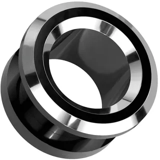 beyoutifulthings Ohr-Tunnel Schwarz Silber Rand Chirurgenstahl Ohr-Piercing Ohr-Schmuck Plug Screw Fit Schraub-Verschluss 16-mm