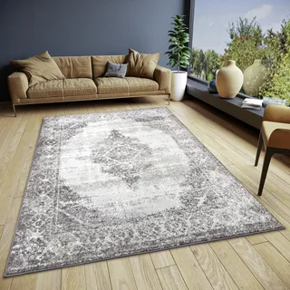 Hanse Home Retro Teppich Orientalisch – Orientalischer Kurzflor Wohnzimmerteppich im Vintage Look, Orient-Teppich Läufer für Schlafzimmer, Esszimmer, Wohnzimmer, Flur, Küche – Creme Schwarz, 120x170cm