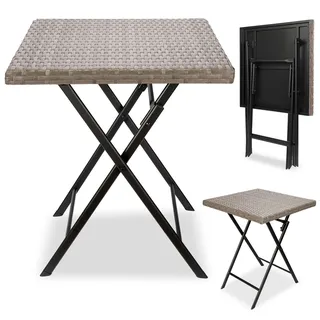 BRUBAKER Gartentisch Toskana - 58 x 58 cm Balkontisch wetterfest - Polyrattan Beistelltisch klappbar - Campingtisch eckig - Klapptisch für Balkon - Grau, Braun