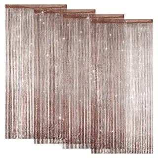 LITLANDSTAR 4 Stück Fadenvorhang Türvorhang, Glitzer Türvorhang Fensterdekoration Raumteiler Dekoration Perlenvorhang für Hochzeit Party Dekoration, 100 x 200cm (Kaffee)