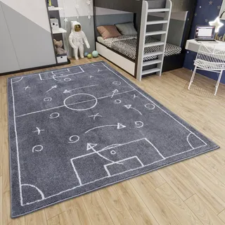 HANSE HOME »Adventures Gameplan« rechteckig 7 mm Höhe Spielteppich, fest, Kinderzimmer, Kurzflor, Spielunterlage Grau B : Fußballfeld Teppich Junge Mädchen für Spielzimmer, Jugendzimmer, Wohnzimmer - Dunkelgrau, 120x170cm