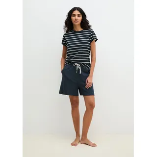 Shorty MARC O'POLO "Mix N Match Cotton Pyjama Set Short", Damen, Gr. S, schwarz navy gestreift, Jersey, Obermaterial: 100% Baumwolle, bequem kurz, Rundhals, mit Aufschlag, Homewear-Sets Shorty, mit Streifen, Gummizug, Bindeband und seitlichen Taschen