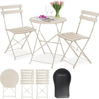 Kesser KESSER® Bistroset 3-teilig Bistrotisch mit 2 klappbaren Stühle Set Balkonset Balkonmöbel Klapp-Möbel Gartenset Sitzgarnitur Gartengarnitur Gartenmöbel Sitzgruppe Metall Bistro Gartentisch inkl. Abdeckung