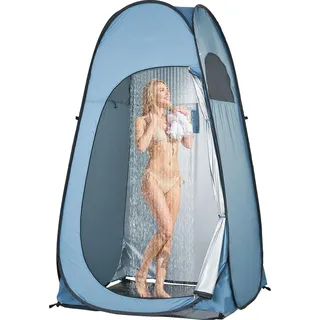 Dusch- und Toilettenzelt - Pop Up Umkleidezelt - Sofortaufbau - 119 x 119 x 210 cm - 190T Polyester - Mit Heringen, Abspannseilen & Tragetasche - Für Camping Strand & Angeln - Blau