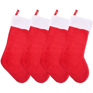 Livder 4 Stück Weihnachtsstrümpfe rot und weiß Plüsch Kamin hängende Samtstrümpfe für Weihnachtsdekoration Zubehör, 50,8 cm