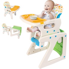 Hochstuhl für Babys, Kinderhochstuhl Babystuhl 3 Höhenverstellbar Verstellbare Rückenlehne Abnehmbares Sitzkissen und Doppeltes Tablett 5-Punkt-Sicherheitsgurt​Mitwachsend ab 6 Monate bis 6 Jahre