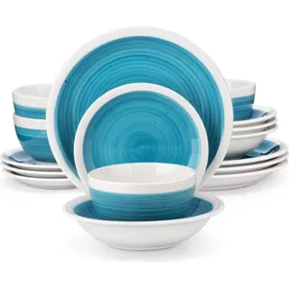 Lucenzo Serviesset – 32-teilig – 8 Personen – Blau – Essteller, Tiefe Teller, Frühstücksteller – Elegantes Keramikgeschirr - Blau