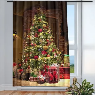 Violetpos Vorhänge Gardinen für Wohnzimmer Schlafzimmer 1 Stück Schön Geschmückter Weihnachtsbaum 117x138cm W/H