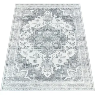 Paco Home Teppich Wohnzimmer Kurzflor Rutschfest Weich Orientalisch Bordüre Ornament 160x220 cm, Grau